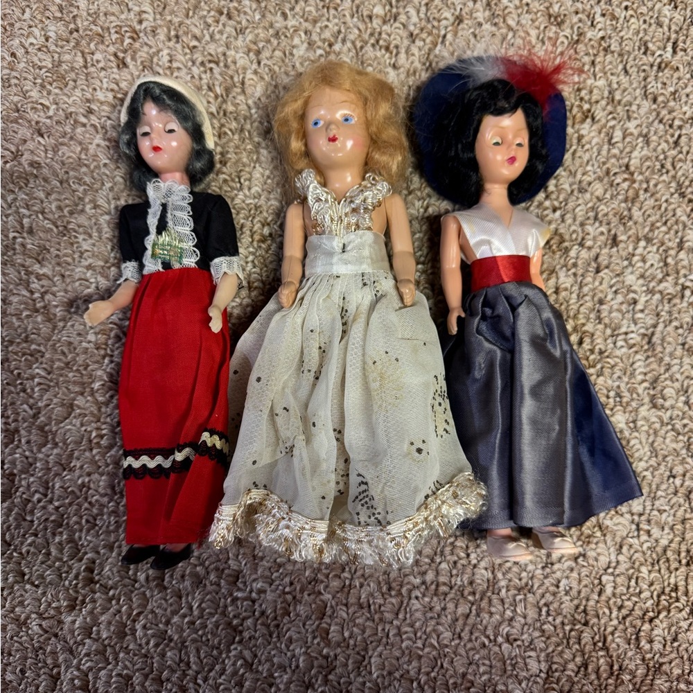 Vintage Doll Set with Red, White, and Blue Dresses